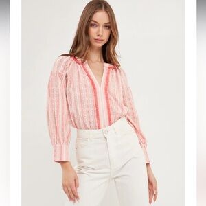 NWT FREE THE ROSES Striped Embroidered Tunic Cottagecore‎ Fringe Eyelet Top